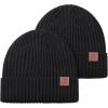 imageOZERO Knit Beanie Winter Hat Thermal Thick Polar Fleece Snow Skull Cap for Men and Women2pack Blackblack