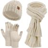 imageOZERO Scarf and Gloves Set for Women Warm Knit Touchscreen Glove Slouchy Polar Fleece Lined Beanie Hat ScarfBeige