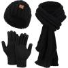 imageOZERO Scarf and Gloves Set for Women Warm Knit Touchscreen Glove Slouchy Polar Fleece Lined Beanie Hat ScarfBlack