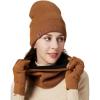 imageOZERO Winter Gloves Hat Scarf Warm Knit Touchscreen Gloves and Polar Fleece Lined Beanie and Soft Neck ScarfBrown