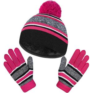 imageOZERO 2Pcs Kids Winter Knit Hat Gloves Set Warm Fleece Lining Thermal Beanie for 38 Year Boys and GirlsPurplered