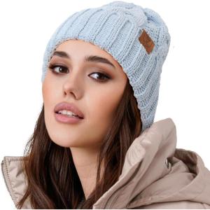 imageOZERO Black Beanies for Women Knit Polar Fleece Lined Slouchy Warm Womens Hats WinterBlue