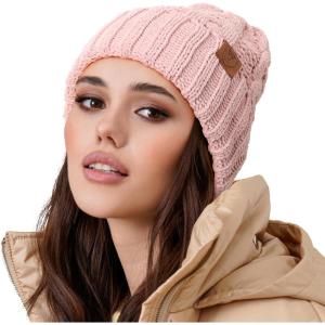 imageOZERO Black Beanies for Women Knit Polar Fleece Lined Slouchy Warm Womens Hats WinterPink