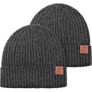 imageOZERO Knit Beanie Winter Hat Thermal Thick Polar Fleece Snow Skull Cap for Men and Women2pack Graygray