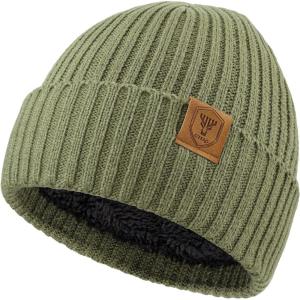 imageOZERO Knit Beanie Winter Hat Thermal Thick Polar Fleece Snow Skull Cap for Men and WomenGreen