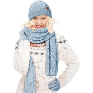 imageOZERO Scarf and Gloves Set for Women Warm Knit Touchscreen Glove Slouchy Polar Fleece Lined Beanie Hat ScarfBlue