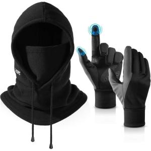 imageOZERO Winter Balaclava Gloves Set Polar Fleece Ski Mask Hoodie for Men Women  Thermal Touchscreen Gloves for Cold WeatherXlarge Gloves  Balaclava Face Mask