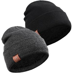 imageOZERO Winter Beanie Daily Hat  Thermal Polar Fleece Ski Stocking Skull Cap for Men and Women2pack Blackgray