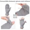 imageOZERO Winter Gloves Fingerless Convertible Mittens Thermal Polar Fleece Insulated Lining Windproof Warm for Men WomenGrey