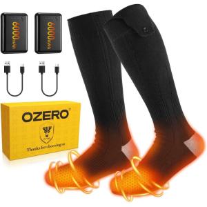imageOZERO Heated Socks for Men Women 6000mAh Rechargeable Electric Heating Socks with 360 Heating 4 Heat Settings Washable Foot Warmer for Hunting Hiking Ski Camping