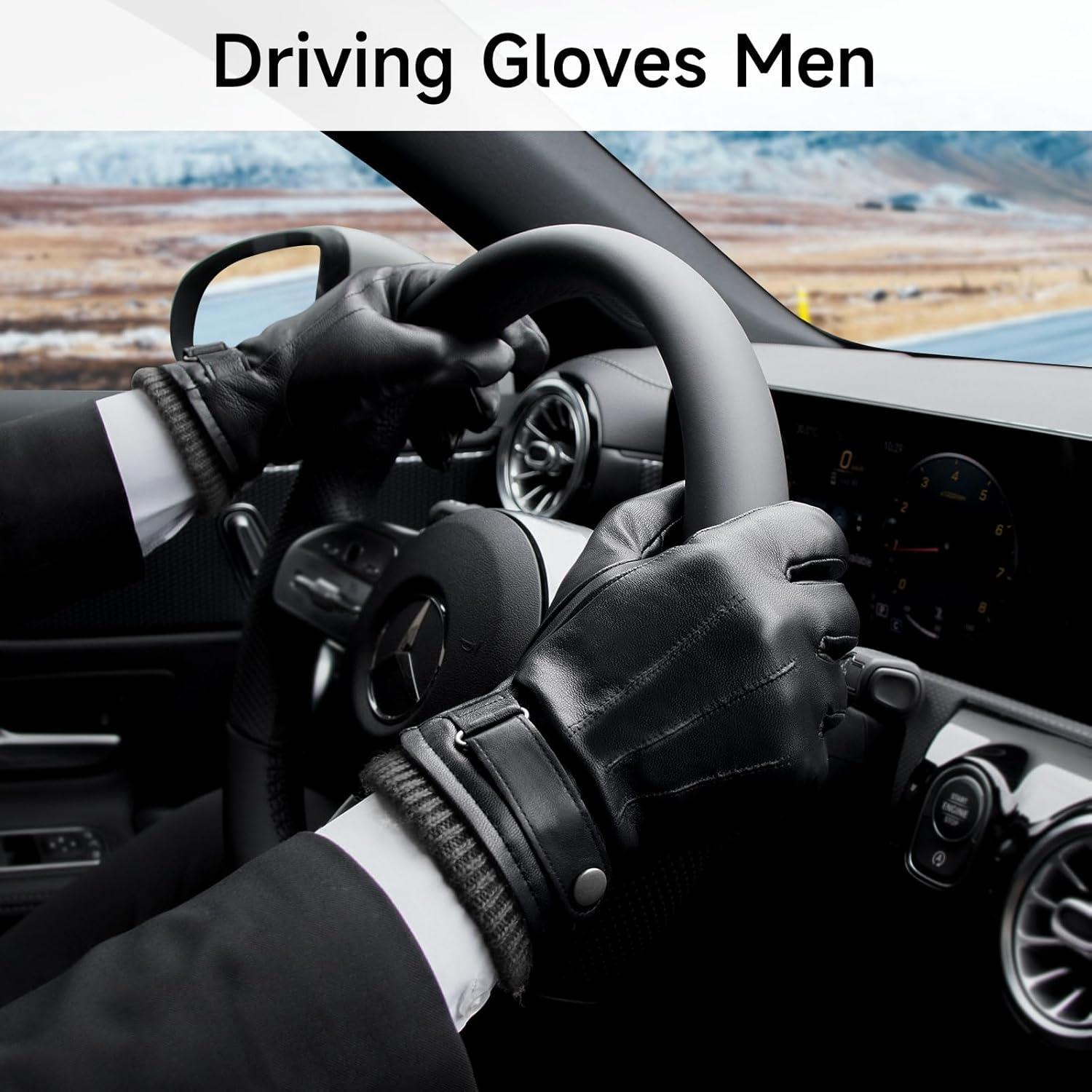 imageOZERO Mens Winter Gloves Nappa Leather Warm Wool Touchscreen Dress Glove  Thermal Gifts for Dad or HusbandGrey