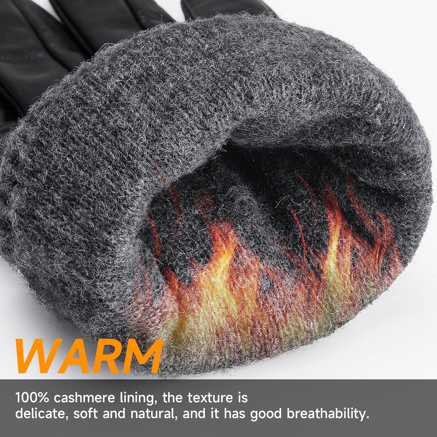 imageOZERO Mens Winter Gloves Nappa Leather Warm Wool Touchscreen Dress Glove  Thermal Gifts for Dad or HusbandGrey