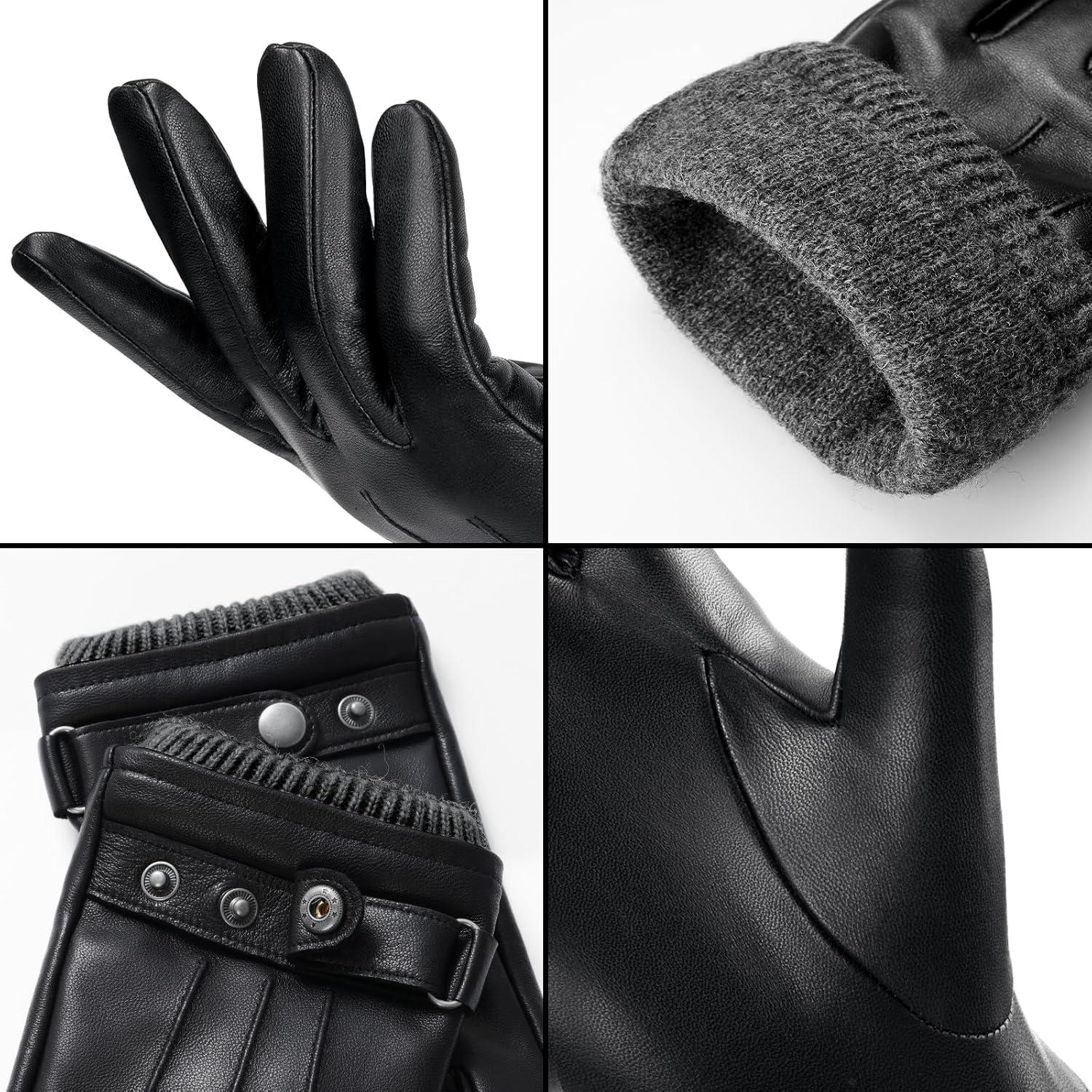 imageOZERO Mens Winter Gloves Nappa Leather Warm Wool Touchscreen Dress Glove  Thermal Gifts for Dad or HusbandGrey