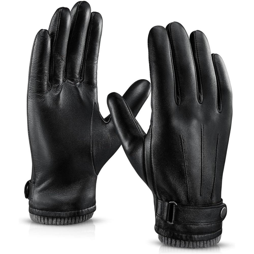 imageOZERO Mens Winter Gloves Nappa Leather Warm Wool Touchscreen Dress Glove  Thermal Gifts for Dad or HusbandGrey