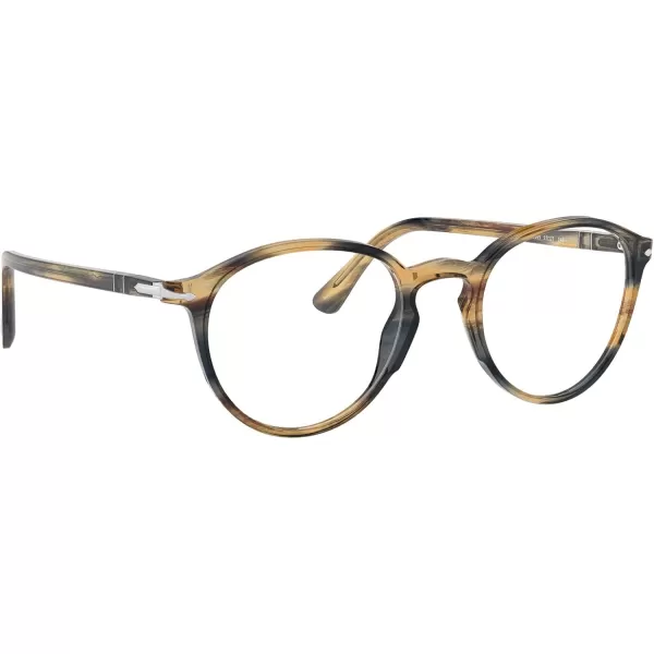 Persol PO3218V Round Prescription Eyewear FramesStriped Brown and GreyDemo Lens