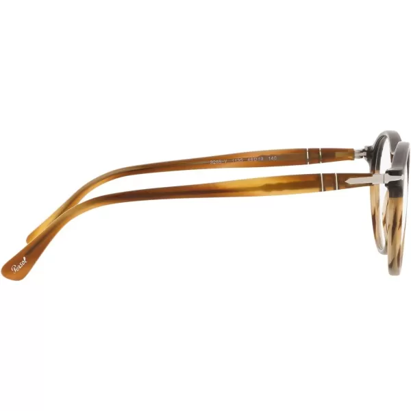 Persol PO3285V Round Prescription Eyewear FramesBlackStriped BrownGreyDemo Lens