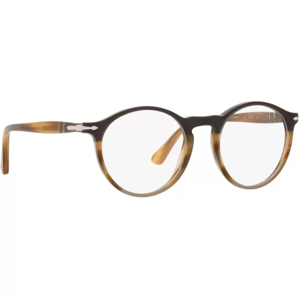 Persol PO3285V Round Prescription Eyewear FramesBlackStriped BrownGreyDemo Lens