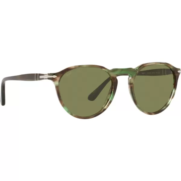 Persol PO3286S Round SunglassesStriped GreenLight Green