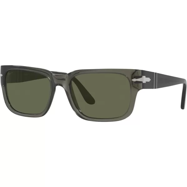 Persol Po3315s Rectangular SunglassesTransparent Taupe GreyPolarized Green