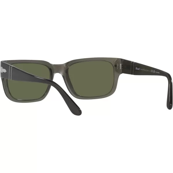 Persol Po3315s Rectangular SunglassesTransparent Taupe GreyPolarized Green