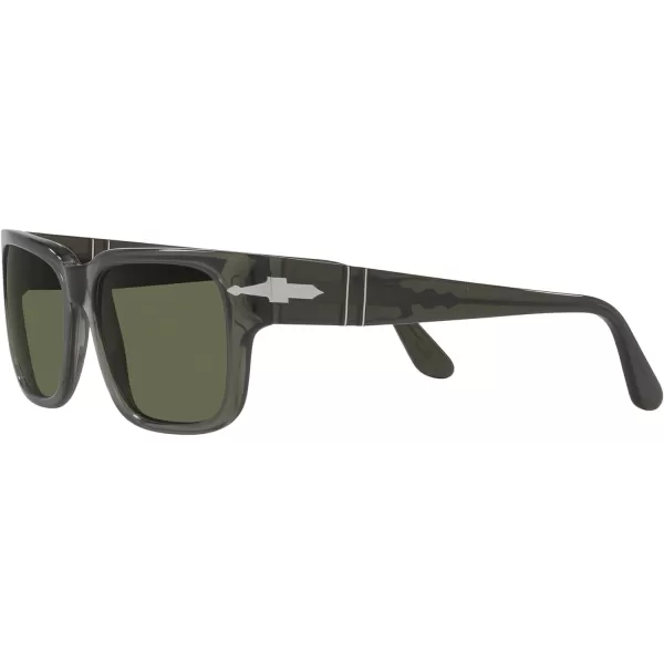 Persol Po3315s Rectangular SunglassesTransparent Taupe GreyPolarized Green