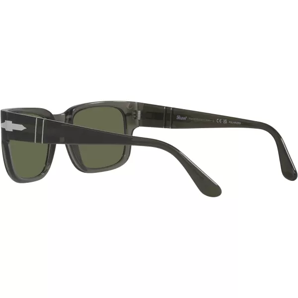 Persol Po3315s Rectangular SunglassesTransparent Taupe GreyPolarized Green