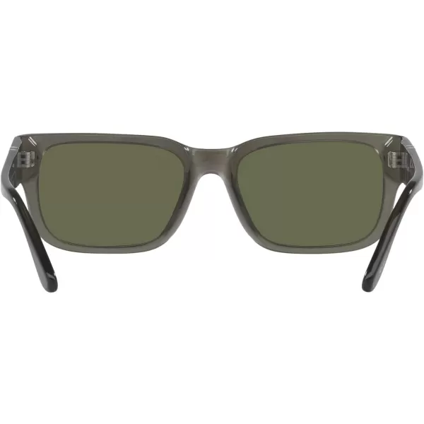 Persol Po3315s Rectangular SunglassesTransparent Taupe GreyPolarized Green