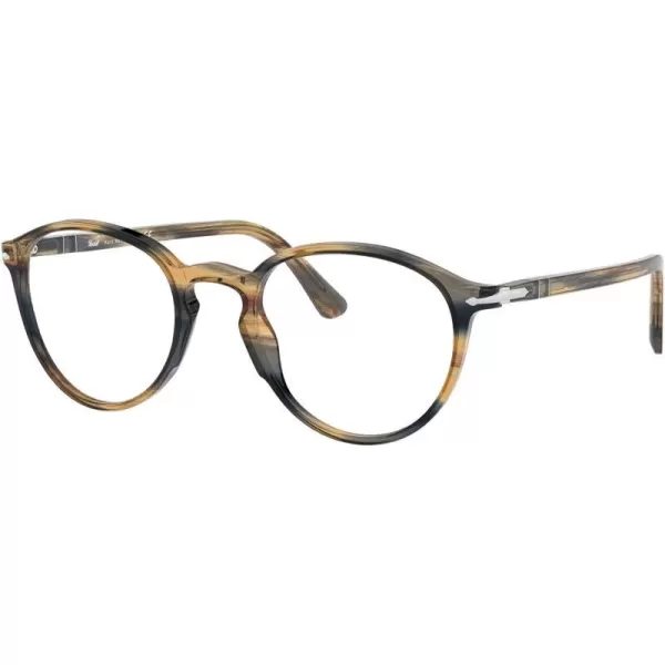 Persol PO3218V Round Prescription Eyewear FramesStriped Brown and GreyDemo Lens