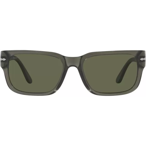 Persol Po3315s Rectangular SunglassesTransparent Taupe GreyPolarized Green