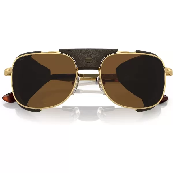 imagePersol Mens PO113SZ Polarized Rectangular Sunglasses Gold 53 mm