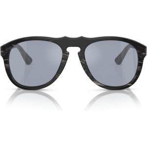 imagePersol Po0649co Aviator SunglassesBlack Striped WhiteLight Blue Mirrored Silver