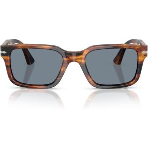 imagePersol PO3272S Rectangular Sunglasses Striped Black and BrownLight Blue 55 mm