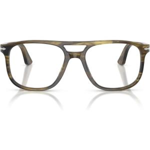imagePersol Mens Po3329v Greta Aviator Prescription Eyewear FramesStriped Black and OliveDemo Lens