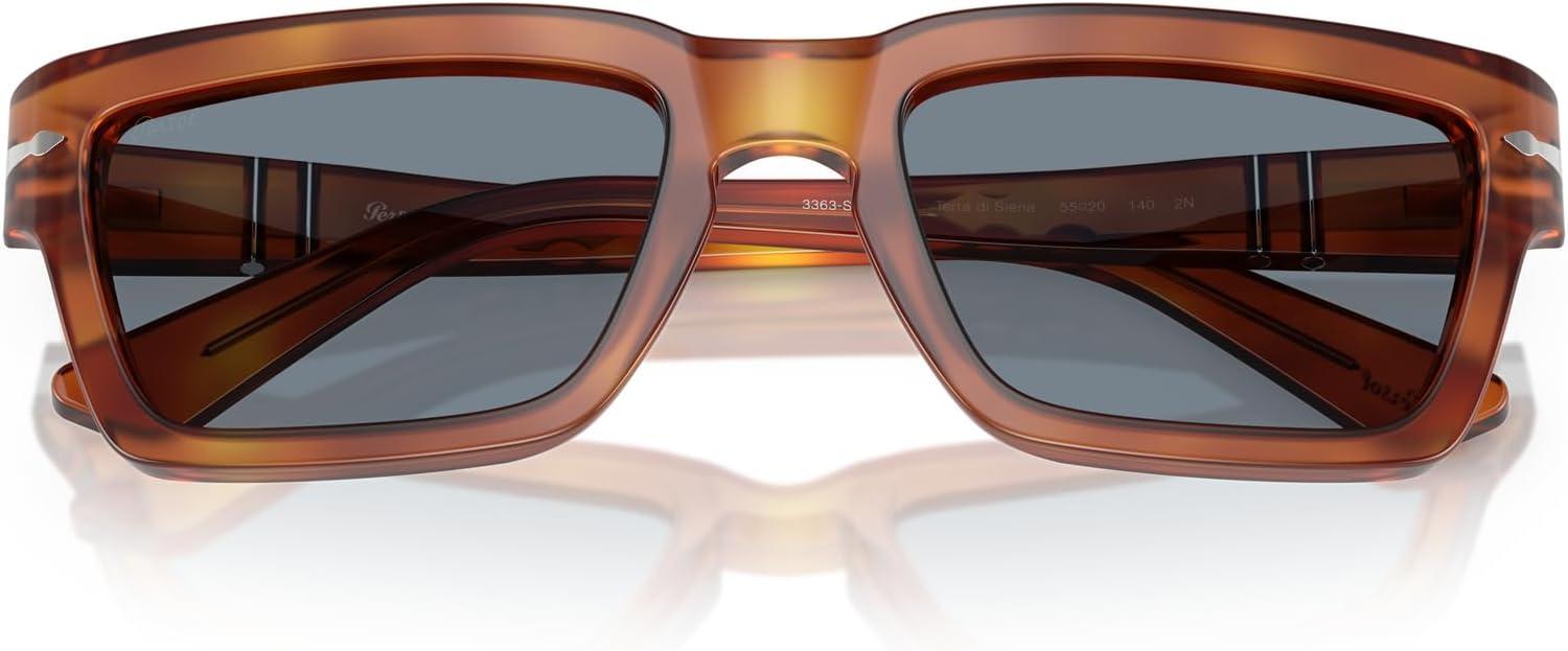 imagePersol Mens Po3363s Rectangular SunglassesTerra Di SienaBlue