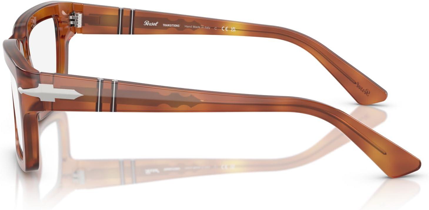 imagePersol Mens Po3363s Rectangular SunglassesTerra Di SienaTransition Clear to Green