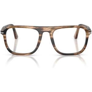 image:imagePersol Unisex Po3359v Jacques Square Prescription Eyewear FramesStriped Black  Transparent GreyishDemo Lens
