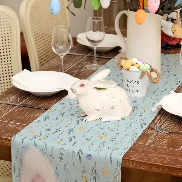 ARKENY Easter Table Runner 13x72 Inches Bunny Rabbit Ears Floral Spring Holiday Farmhouse Blue Burlap Indoor Table Decorations for Home AT55472