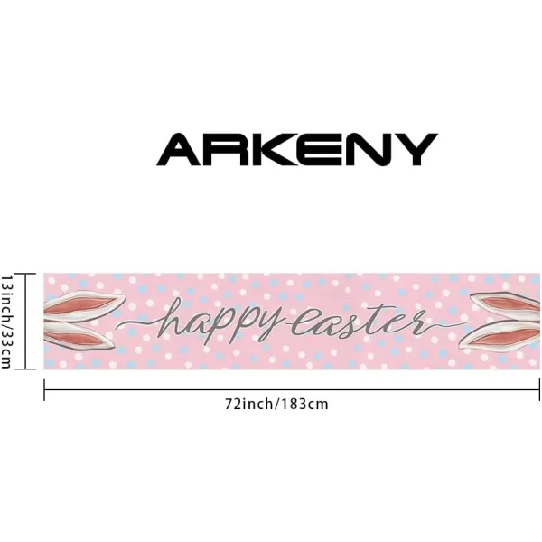 ARKENY Happy Easter Table Runner 13x72 Inches Bunny Rabbit Ears Pink Spring Holiday Farmhouse Polka Dot Burlap Indoor Table Decorations for Home AT55772