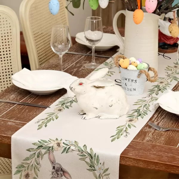 ARKENY Happy Easter Table Runner 13x72 Inches Bunny Rabbit Leaf Floral Spring Holiday Farmhouse Buffalo Plaid Burlap Indoor Table Decorations for Home AT57372