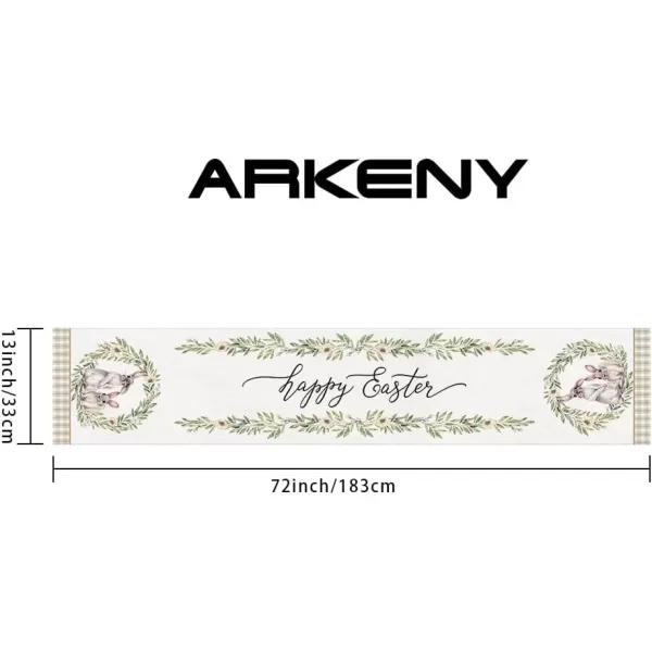 ARKENY Happy Easter Table Runner 13x72 Inches Bunny Rabbit Leaf Floral Spring Holiday Farmhouse Buffalo Plaid Burlap Indoor Table Decorations for Home AT57372