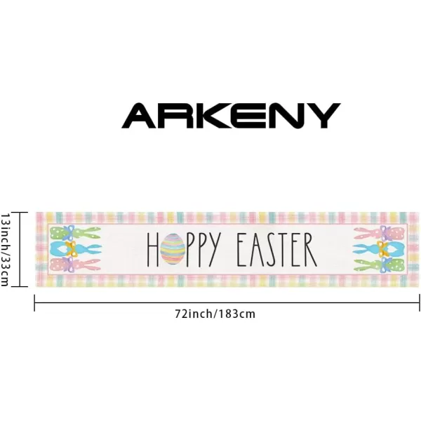 ARKENY Happy Easter Table Runner 13x72 Inches Bunny Rabbit Pink Spring Holiday Farmhouse Burlap Buffalo Plaid Indoor Table Decorations for Home AT39572