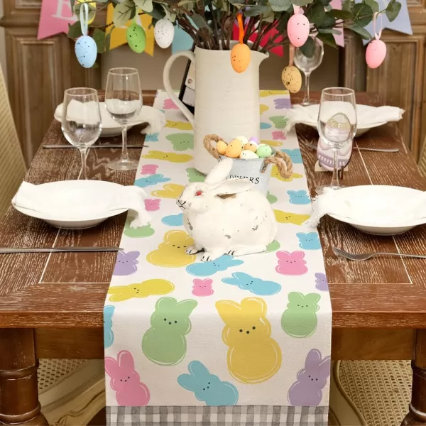 ARKENY Happy Easter Table Runner 13x72 Inches Bunny Rabbit Spring Holiday Farmhouse Burlap Buffalo Plaid Indoor Table Decorations for Home AT37572