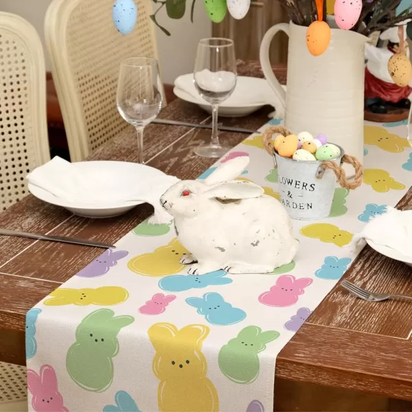 ARKENY Happy Easter Table Runner 13x72 Inches Bunny Rabbit Spring Holiday Farmhouse Burlap Buffalo Plaid Indoor Table Decorations for Home AT37572