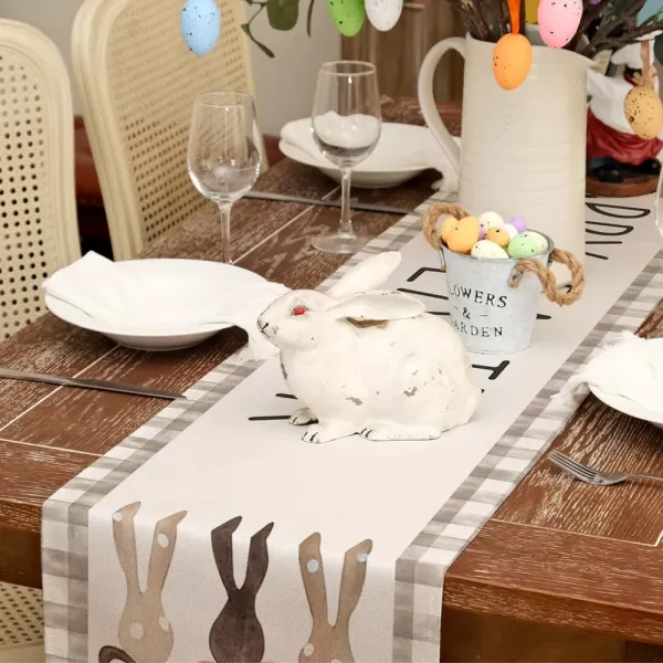 ARKENY Happy Easter Table Runner 13x72 Inches Bunny Rabbit Spring Holiday Farmhouse Burlap Buffalo Plaid Indoor Table Decorations for Home AT38172