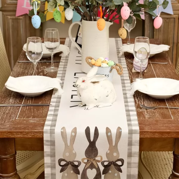 ARKENY Happy Easter Table Runner 13x72 Inches Bunny Rabbit Spring Holiday Farmhouse Burlap Buffalo Plaid Indoor Table Decorations for Home AT38172