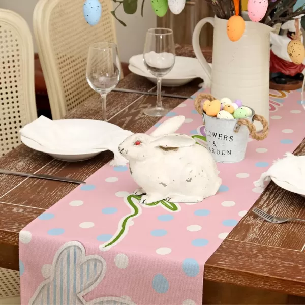 ARKENY Happy Easter Table Runner 13x72 Inches Bunny Rabbit Spring Holiday Farmhouse Polka Dot Burlap Indoor Table Decorations for Home AT56872