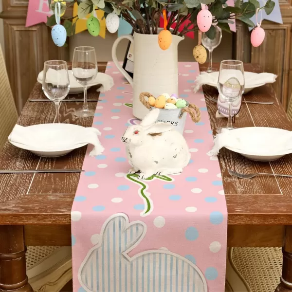 ARKENY Happy Easter Table Runner 13x72 Inches Bunny Rabbit Spring Holiday Farmhouse Polka Dot Burlap Indoor Table Decorations for Home AT56872