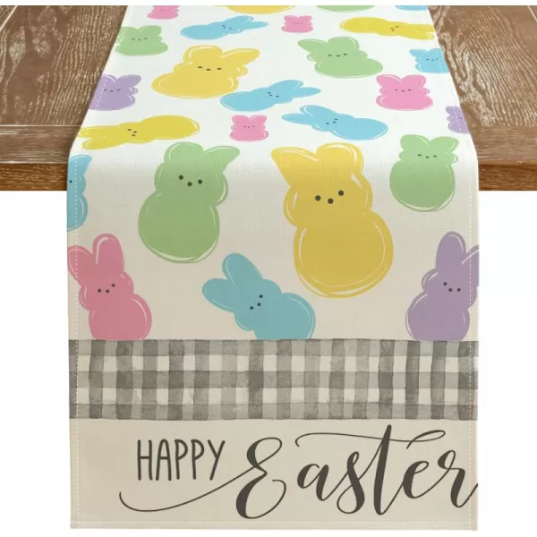 ARKENY Happy Easter Table Runner 13x72 Inches Bunny Rabbit Spring Holiday Farmhouse Burlap Buffalo Plaid Indoor Table Decorations for Home AT37572