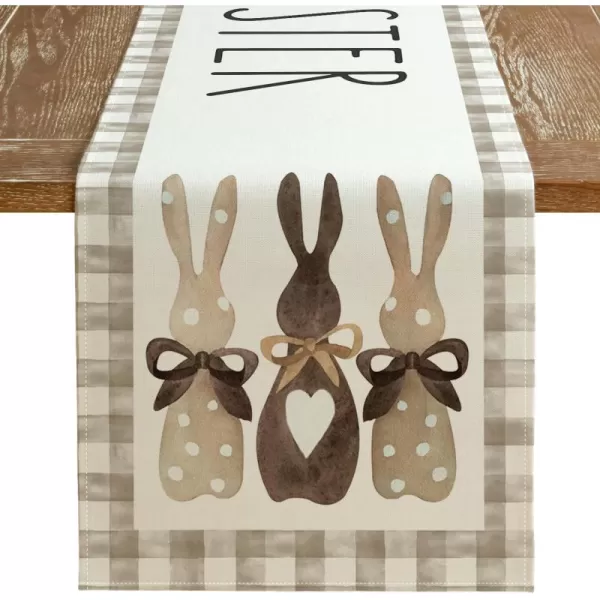 ARKENY Happy Easter Table Runner 13x72 Inches Bunny Rabbit Spring Holiday Farmhouse Burlap Buffalo Plaid Indoor Table Decorations for Home AT38172