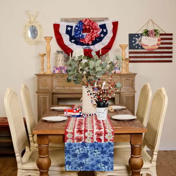 ARKENY 4th of July Memorial Day Placemats 12x18 Inches Set of 4 American Flag Floral Holiday Farmhouse Red Blue Burlap Indoor Patriotic Independence Table Mats Decor for Home Party AP6174Red